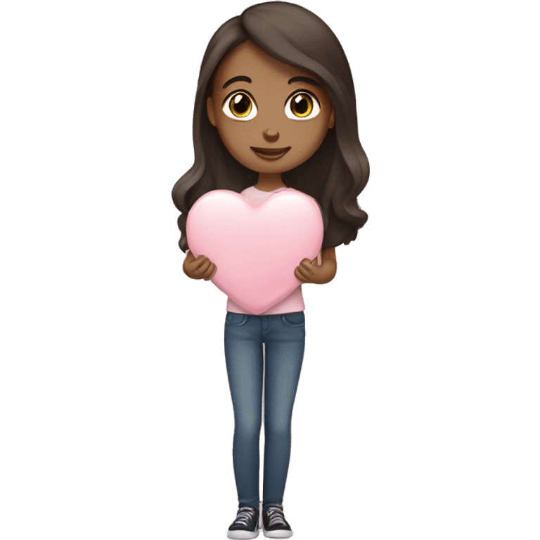 Brunette girl holding pale pink heart  emoji