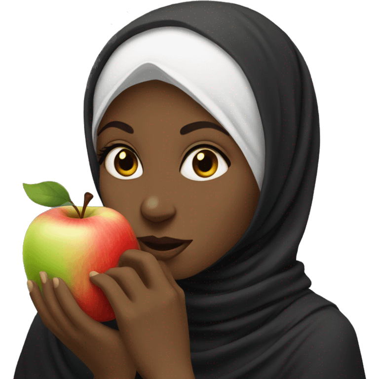 Black Hijabi eating apple emoji