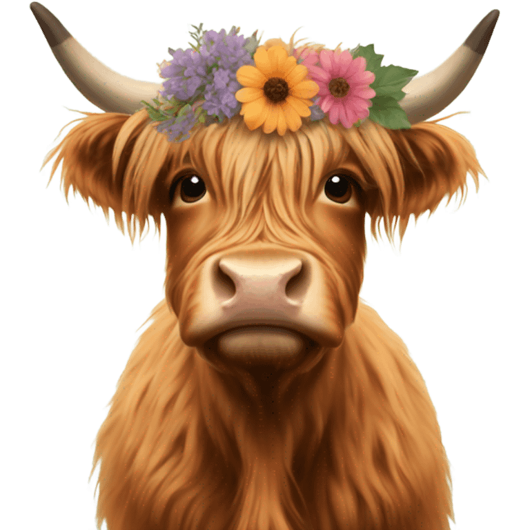 Highland cow with a flower crown emoji