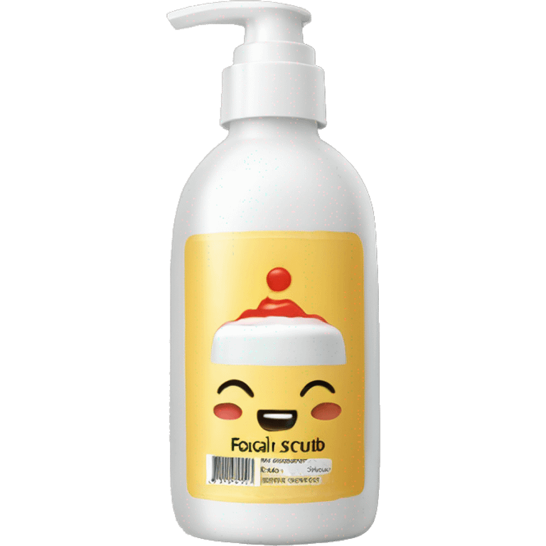 facial scrub bottle with label emoji