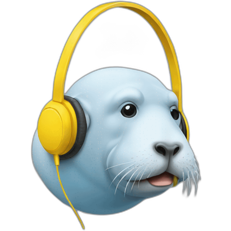 round-white-walrus-yellow-mouth-blue-headphone emoji