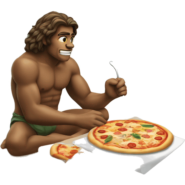 Tarzan making pizza on a beach emoji