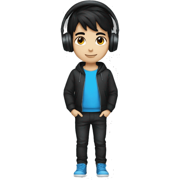 Black hair blue eyes boy with headphones black outfit emoji