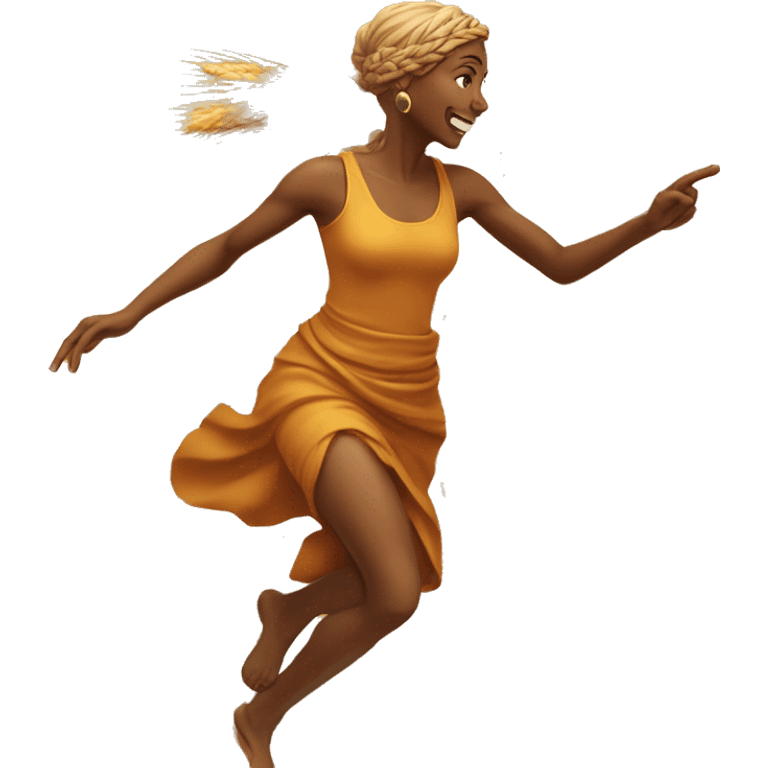 harvest goddess sprinting with wheat, with a large stride and arms outstretched emoji