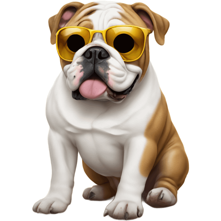 English bulldog wearing sunglasses on beach emoji