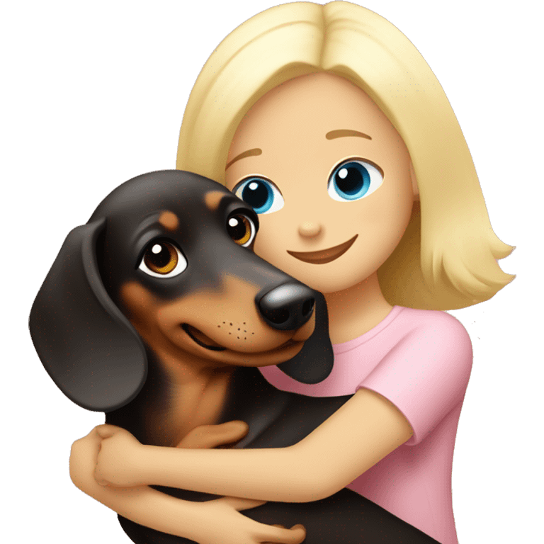 dachshund hugging light-blond blue-eyed girl emoji