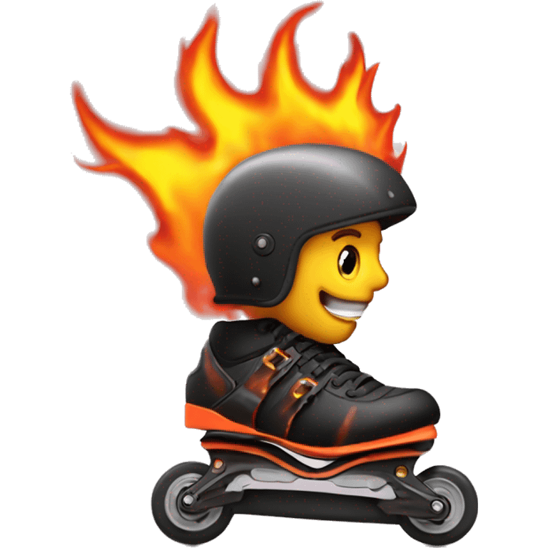 Rollerblade in line with wheels on fire emoji