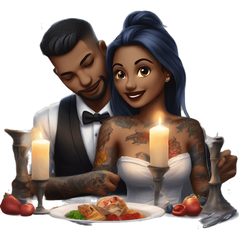 romantic candle light dinner for beautiful tattooed couple emoji