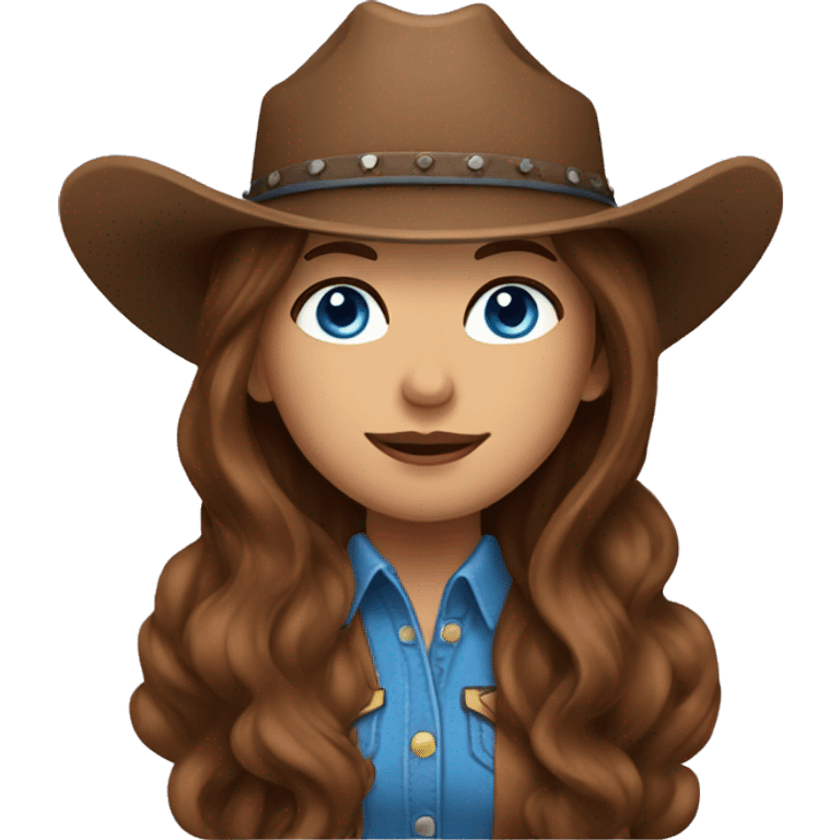 Cowgirl with long brown hair and blue eyes emoji