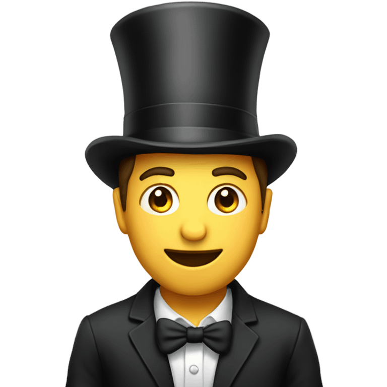 casual indoor male portrait with top hat emoji