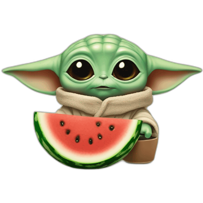 Baby yoda with watermelon, milk anc cheese; 3 foods emoji