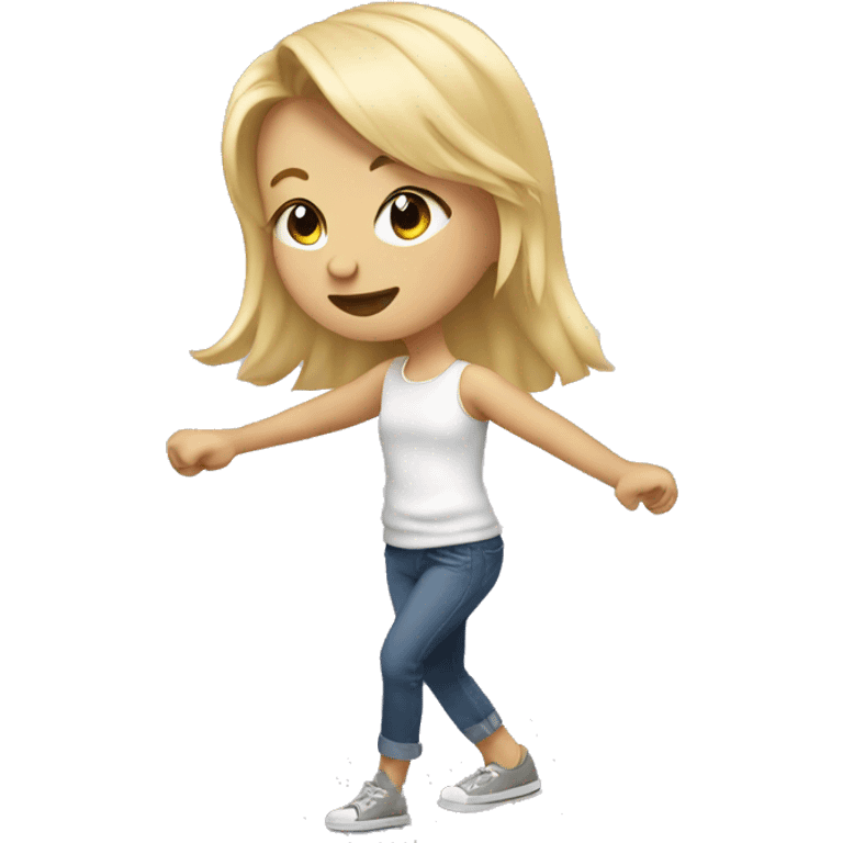 Blonde girl doing the potty dance emoji