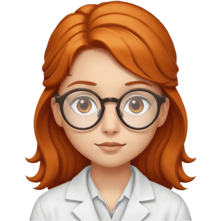 Fair-skinned, ginger, with brown eyes, girl, with brown round tortoise shell glasses, as a scientist emoji