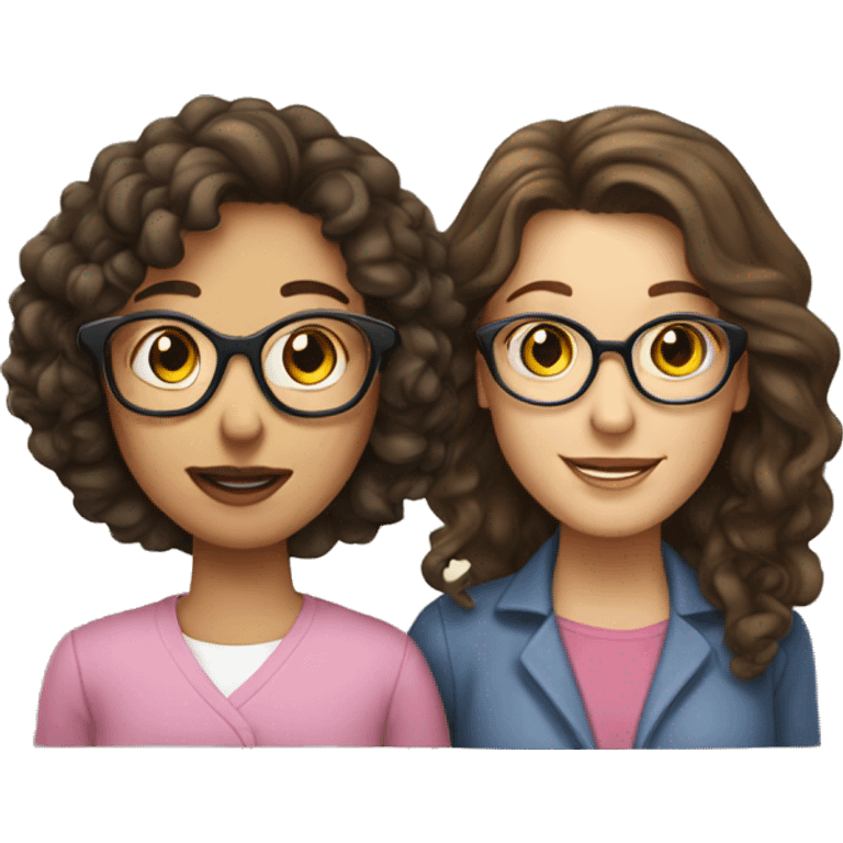 brunette girl with long hair and mom with short curly hair white mom has glasses emoji