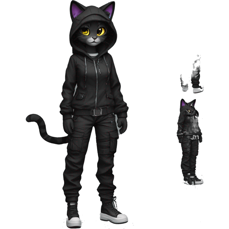 Edgy Anthro cool pretty dark cat-fursona techwear cargo pants hoodie emoji