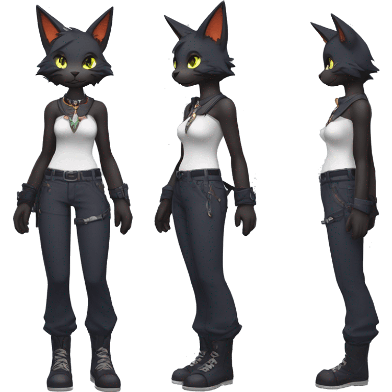 cool edgy beautiful pretty anthro godly colorful ethereal black fantasy elegant nargacuga-bat-cat-Fakemon wearing a collar, cargo pants, full body emoji