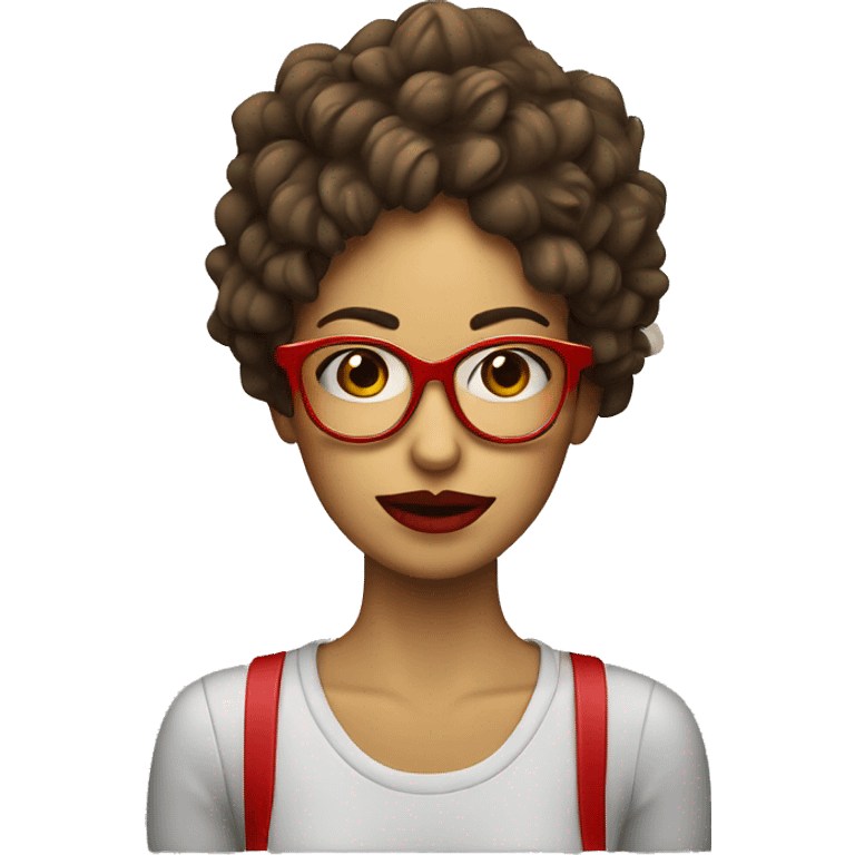 chica pelo rizado con canas con gafas rojas emoji