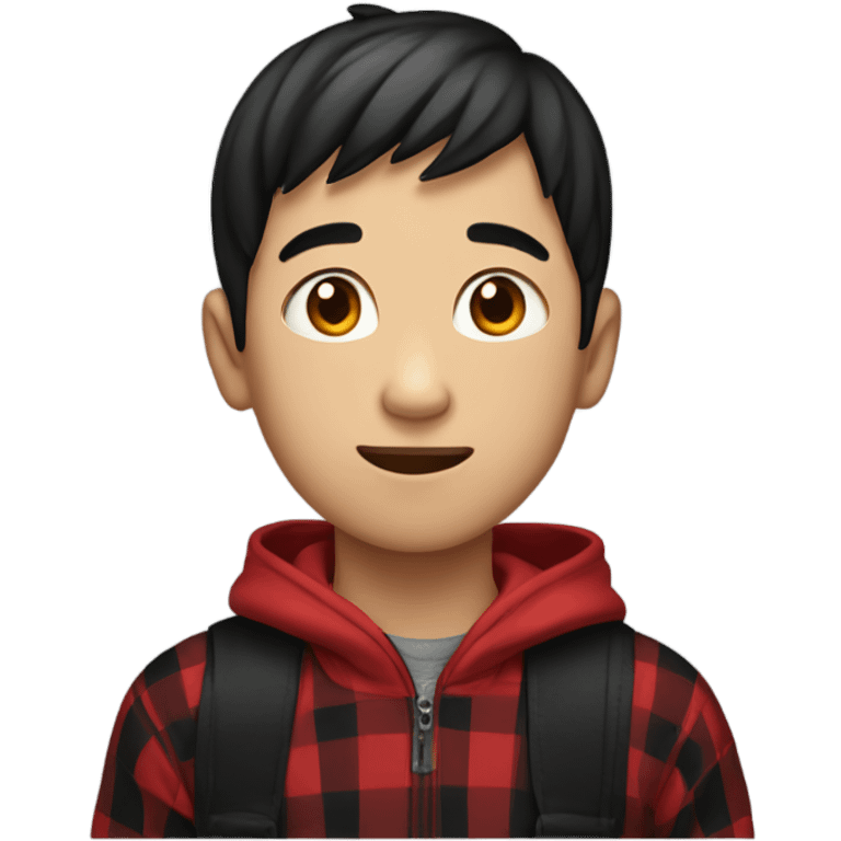 Asian boy wearing red checkered gloves on hands and black hoodie emoji