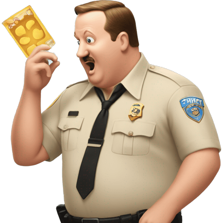 Paul blart blowing out magic air from a simcard emoji