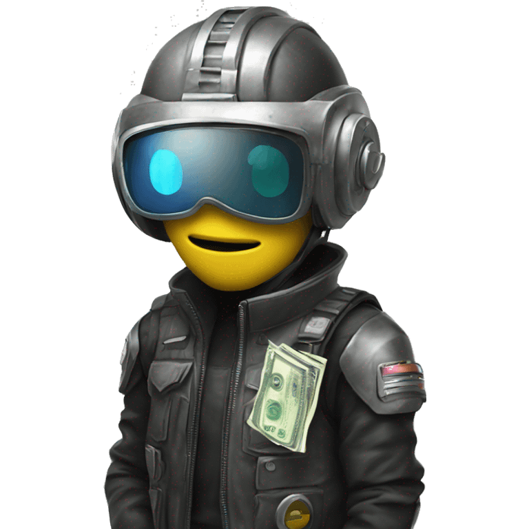 cyber punk with helmet holding cash emoji