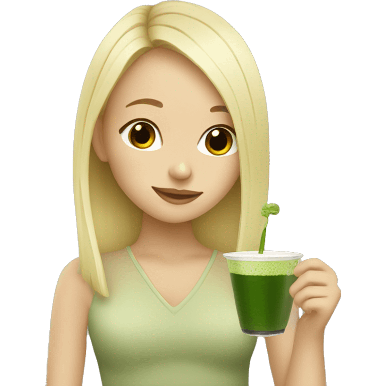 blonde girl drinking matcha  emoji