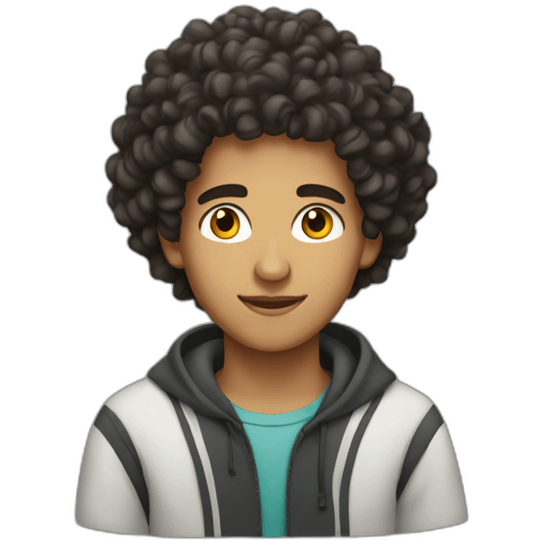 Young Moroccan guy with large curly hair emoji