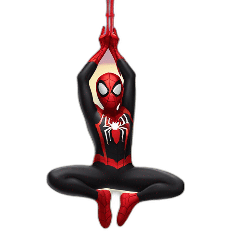 Spiderman Miles morales doing a meditation upside down hanging from a web emoji