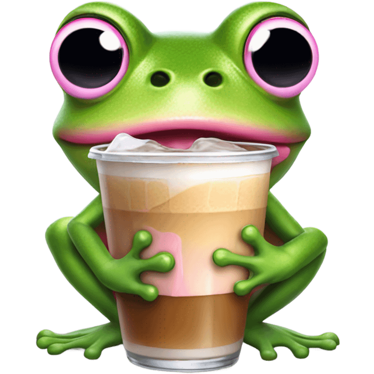 Pink frog drinking iced coffee emoji