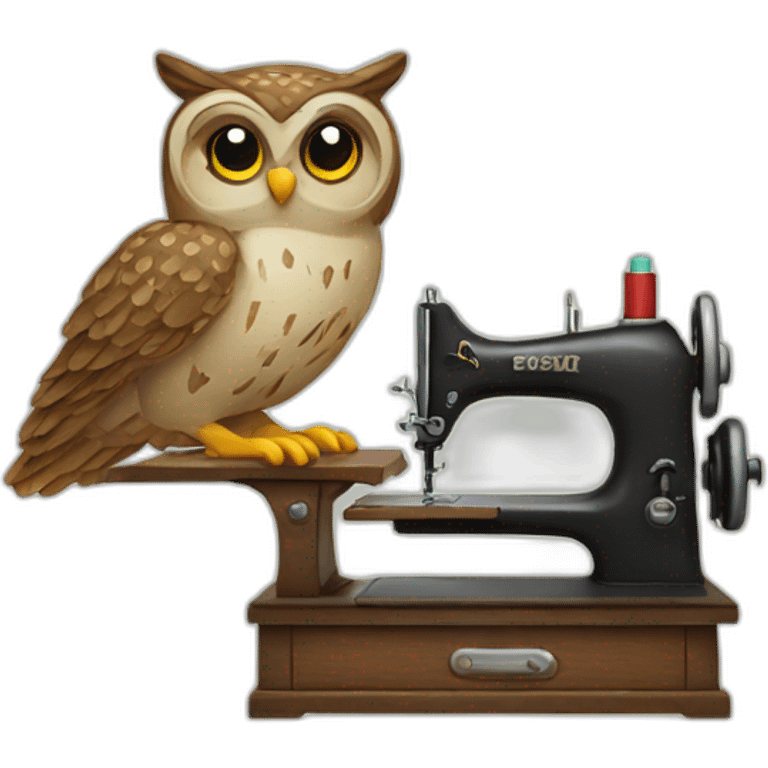 Owl with Sewing machine emoji