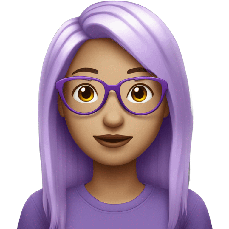 white girl purple hair with heart glasses emoji