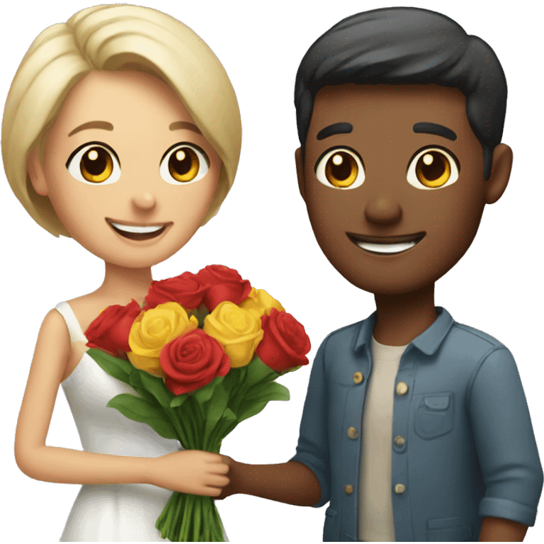 smiling couple with bouquet emoji