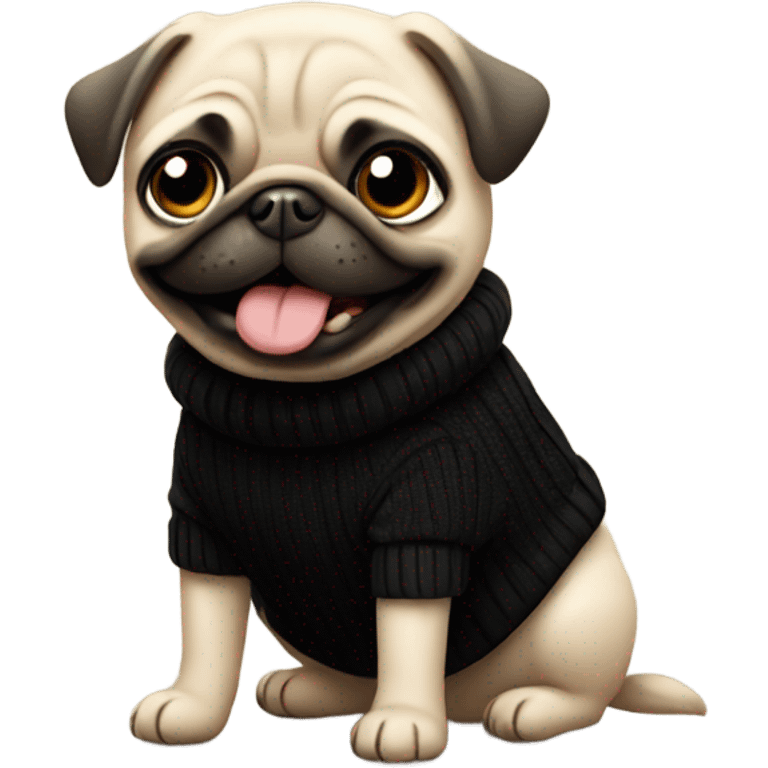 Happy pug in black sweater emoji