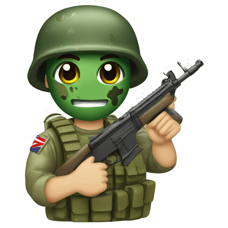 British army soldier with green camo paint on his face pointing with grenade in hand  emoji