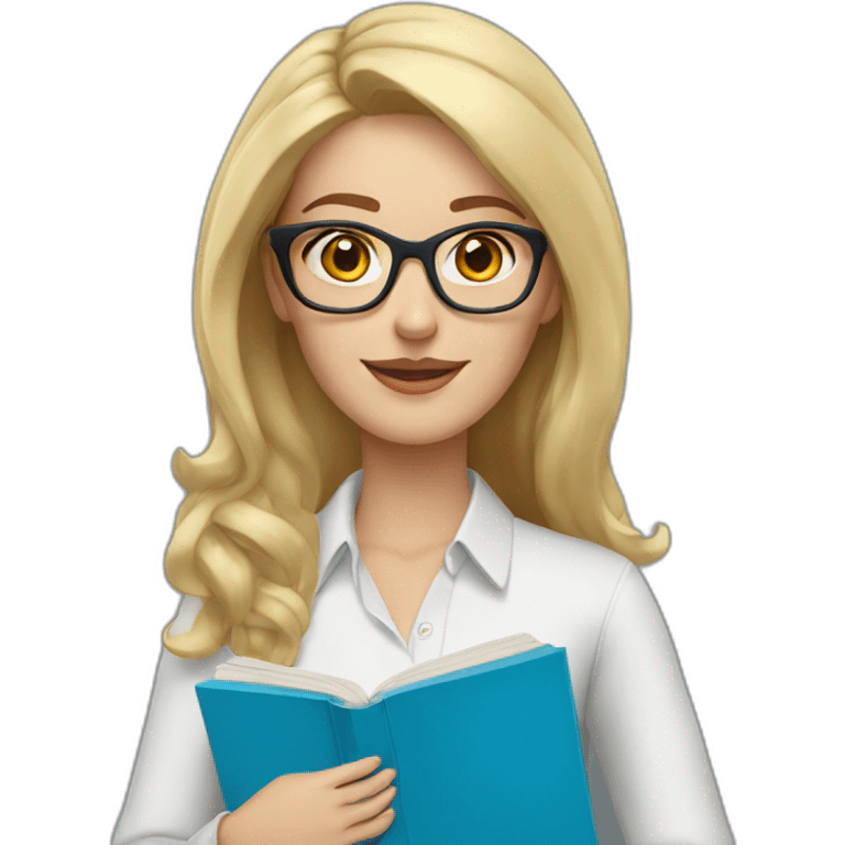 Woman teacher blonde hair brown glasses blue eyes books emoji