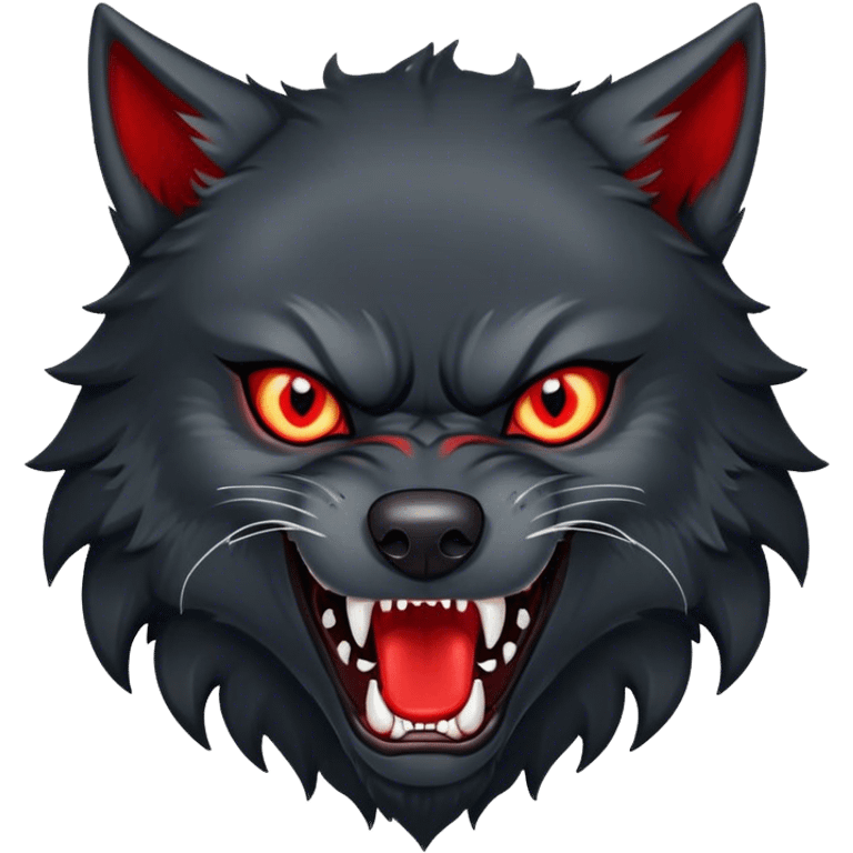 Evil Aggressive Black Wolf with red eyes emoji