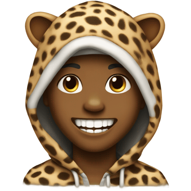 smiling boy in hoodie meme with cheetah print teeth emoji