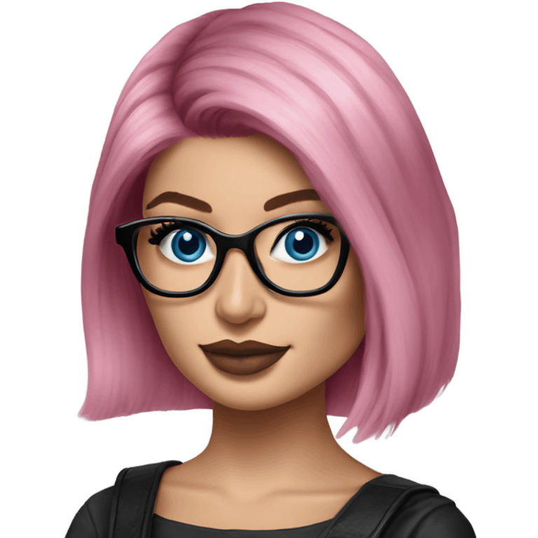 Photo Realistic kylie jenner stylish pink hair BLUE eyes and glasses elegant  emoji