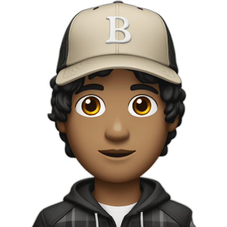 guy with white skin burberry cap and black mid-length hair emoji