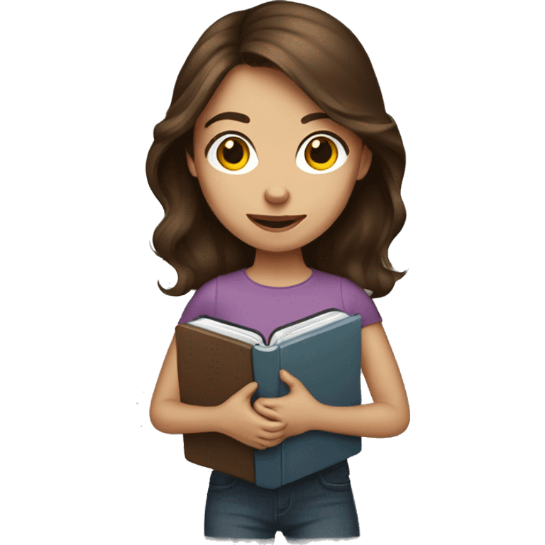 Girl with brown hair holding a kindle emoji