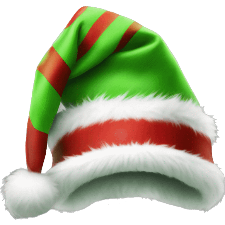 Realistic green and red striped fur santa hat isolated.  emoji