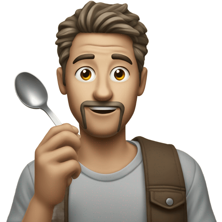 Man eating sugar with a spoon holding a lighter under the spoon emoji