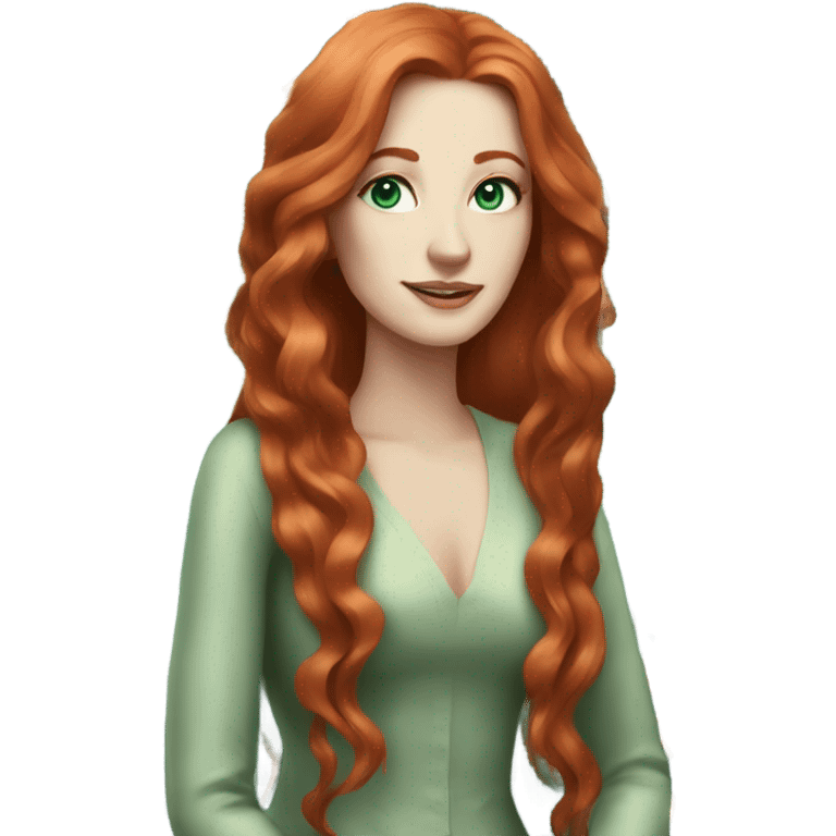 Rich woman, red long hair,  pale-skin, emerald blue-green-eyes emoji