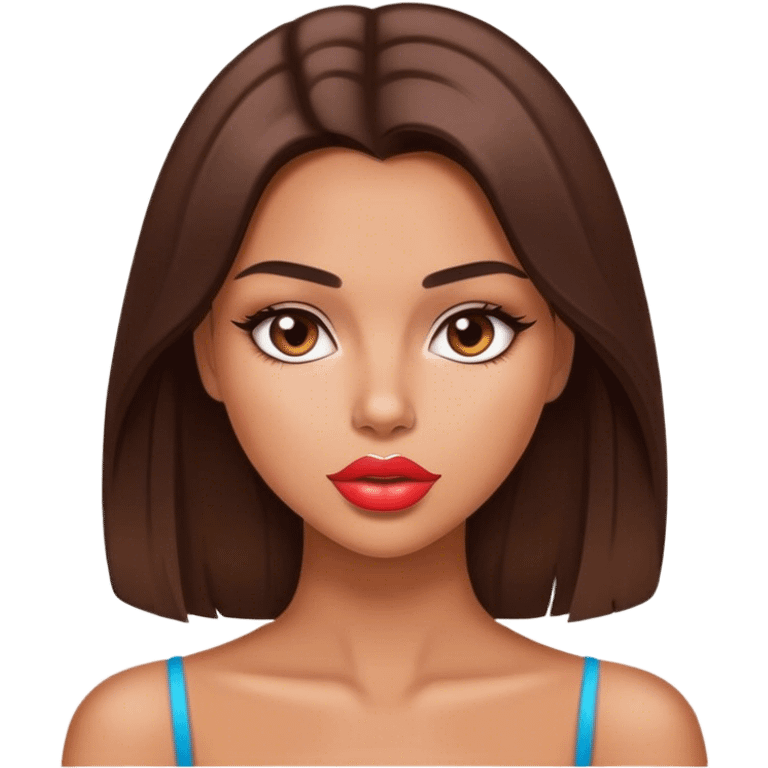 Sexy tanned beautiful girl with plump lips and brunette straight hair emoji