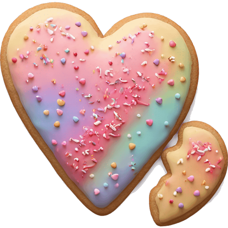 Realistic heart shaped cookie with pastel ombre icing and sprinkles. emoji