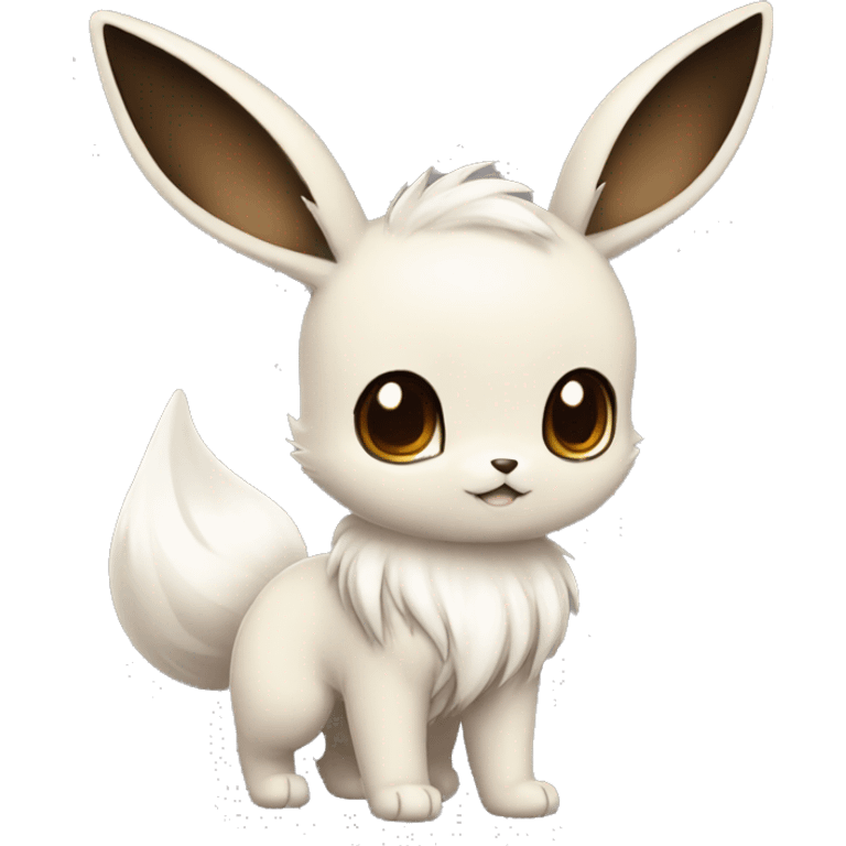 Kawaii Pale Shiny Eevee with dark brown long emo hair covering her eyes Full Body emoji