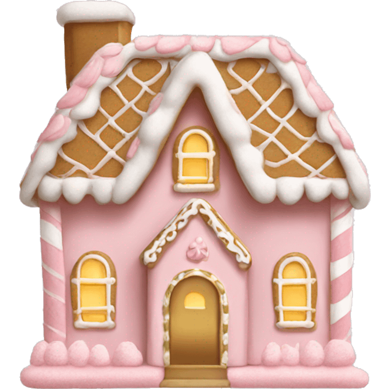 light pink and gold and white gingerbread house emoji