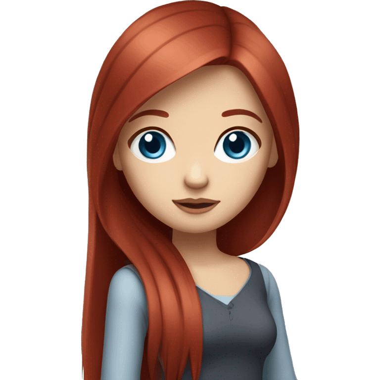 wine red hair girl, long straight hair, white skin, blue eyes, girl emoji