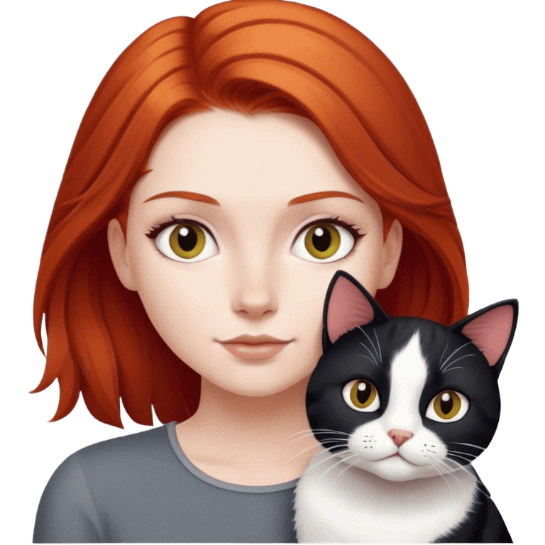 red haired girl with black and white cat emoji