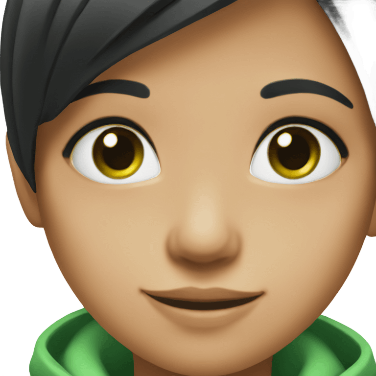 smiling girl with black hair and green eyes emoji