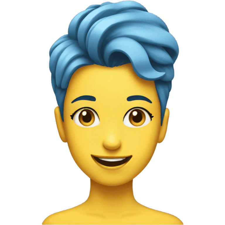 yellow joy emoji face girl with short blue hair quiff emoji